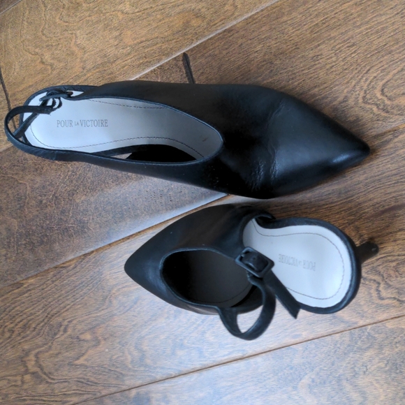 Pour la Victoire black leather high heeled mules, size 8 - Picture 2 of 5